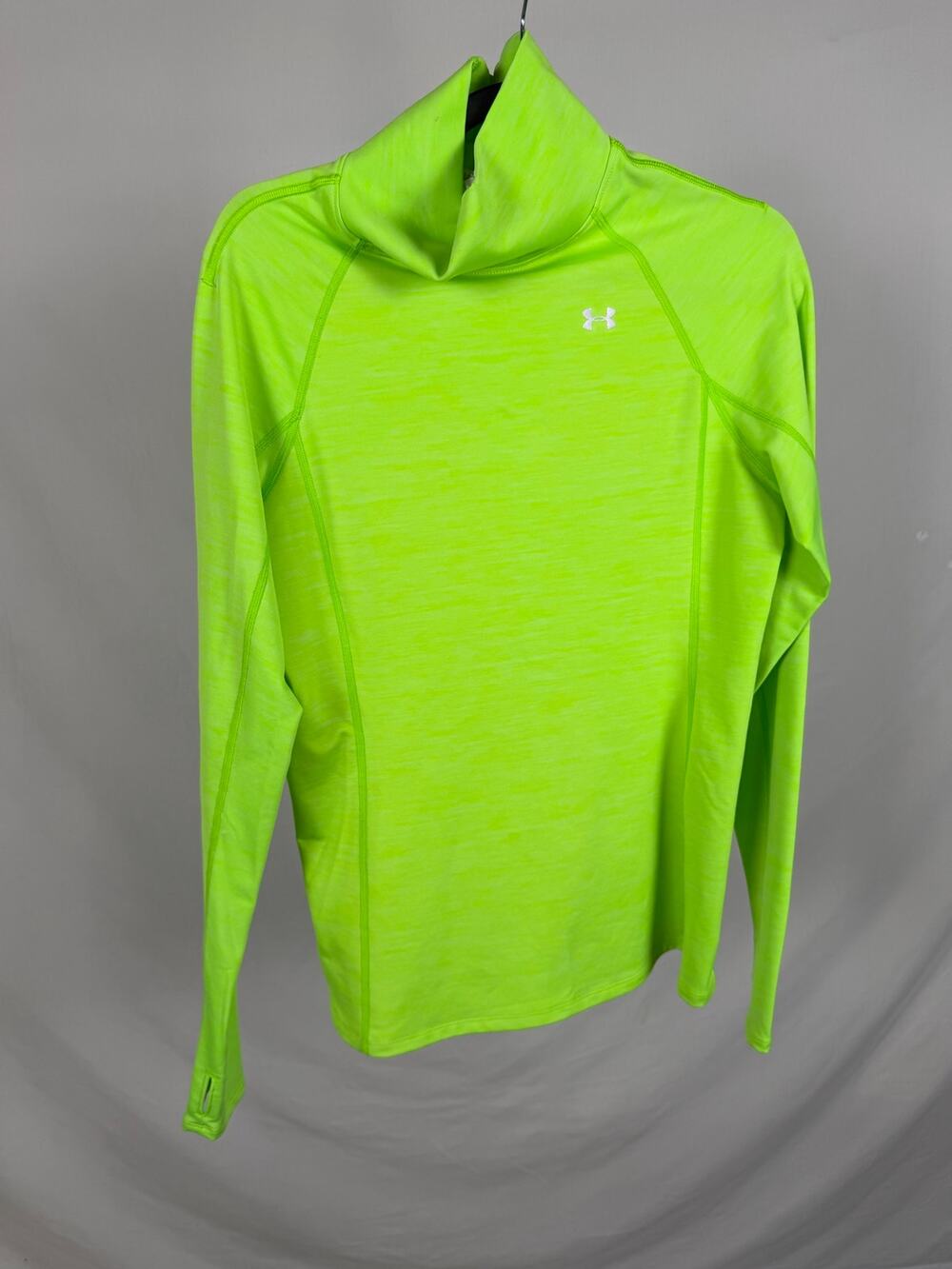Under Armour ColdGear Neon Green Mock Neck Long Sleeve Athletic Shirt Size LG